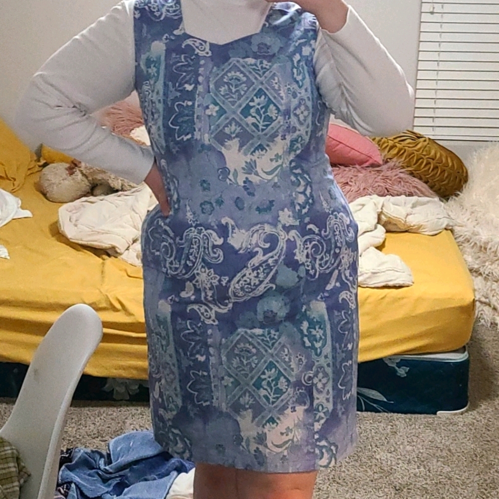 Vintage square neck patterned dress